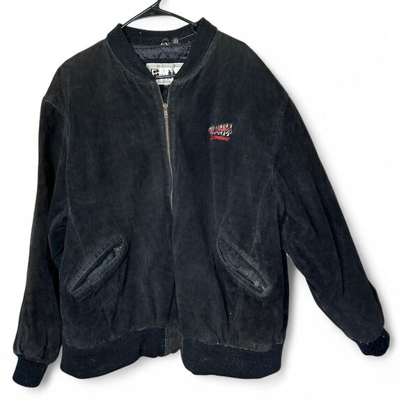 Vintage Budweiser Clydesdale Horses Black Suede Bomber Jacket XXL Oversized - Picture 3 of 7